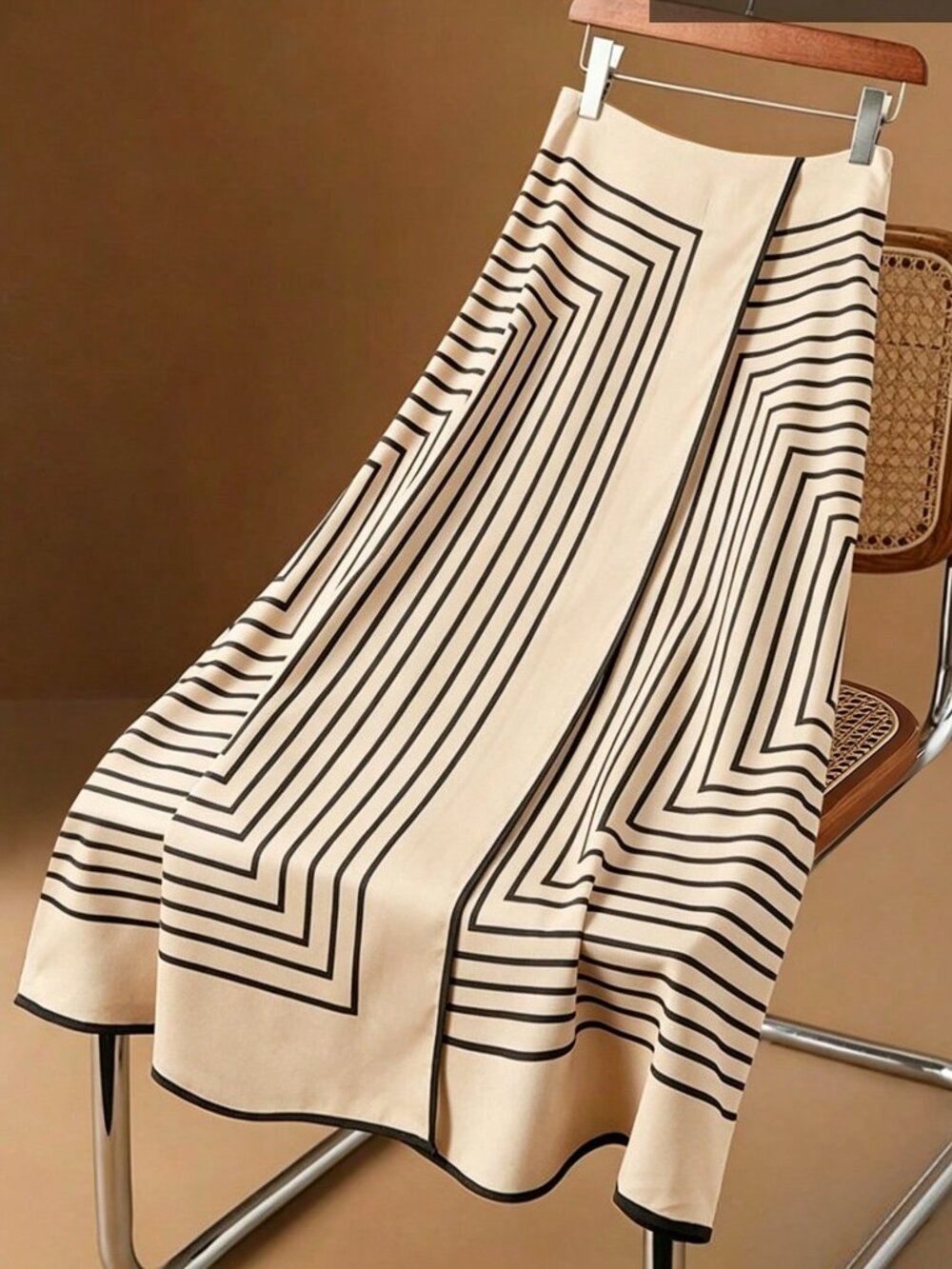 Khaki Casual Women's Rhombus Geometric Print Wrap-Style A-Line Skirt